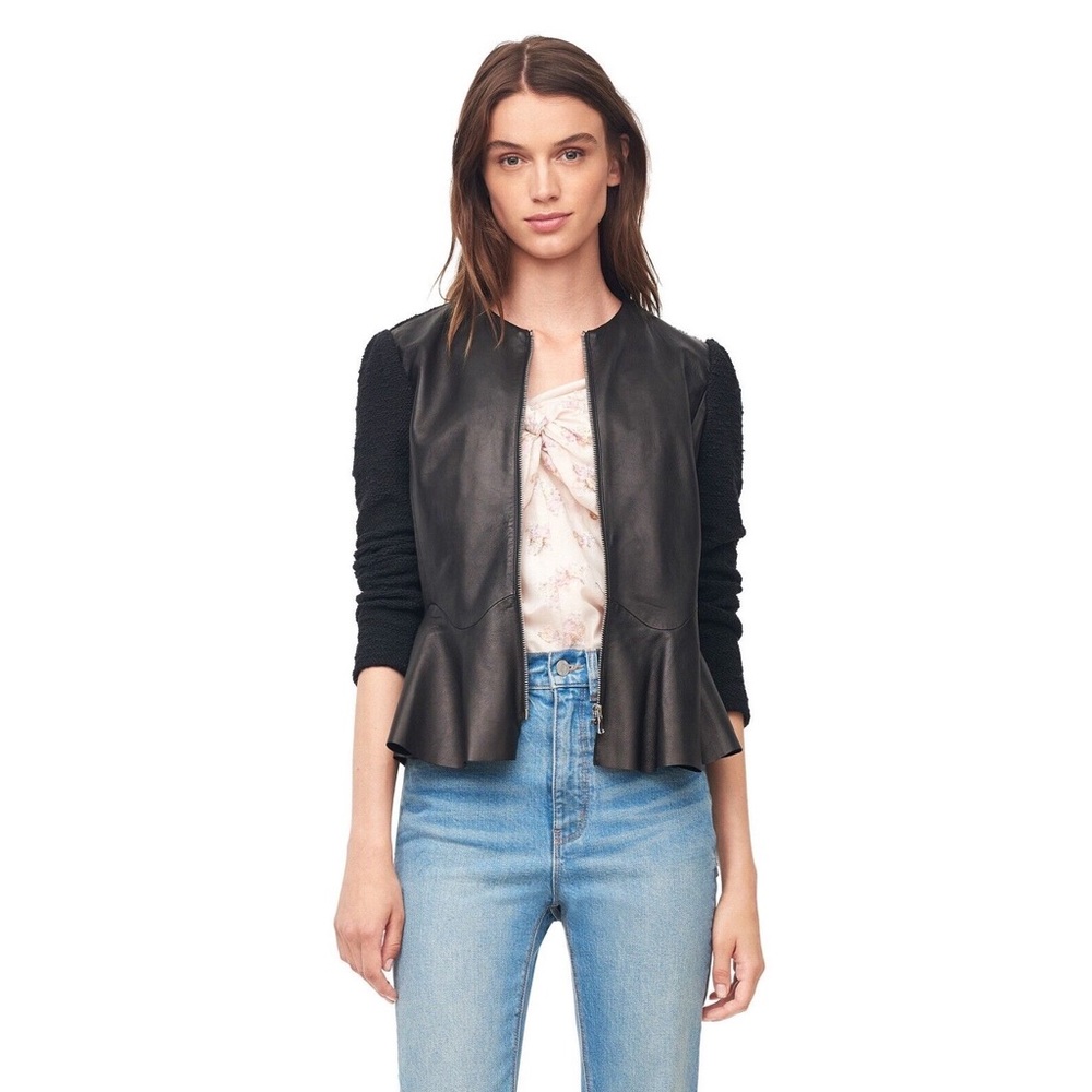 Rebecca Taylor . Leather & Boucle Knit Ruffle Peplum Jacket - Picture 10 of 10